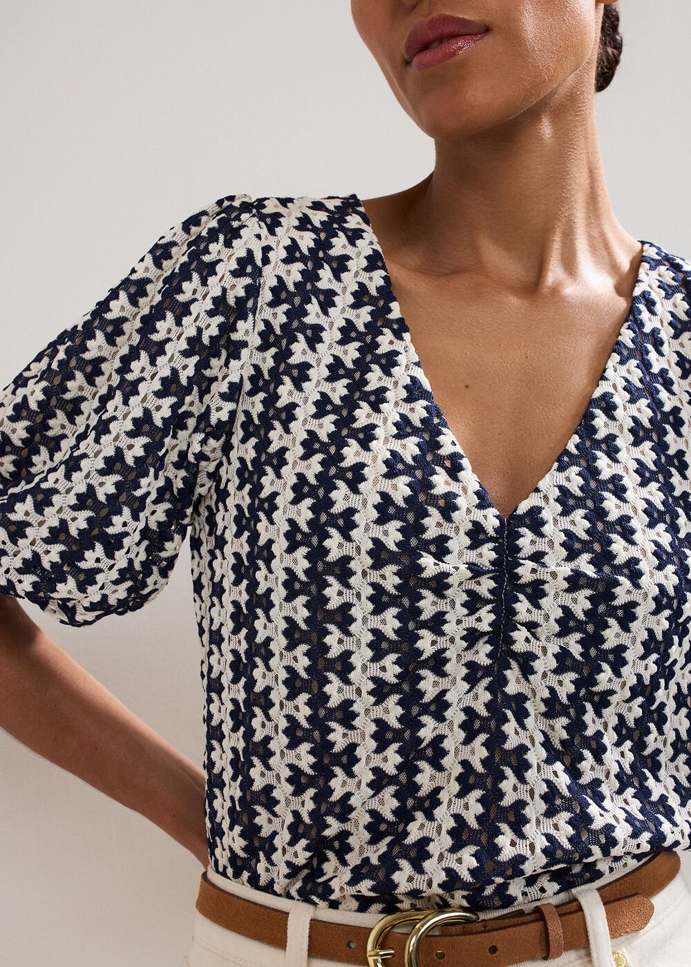 Alba Textured Top Navy/Ivory