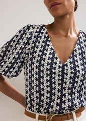 Alba Textured Top Navy/Ivory