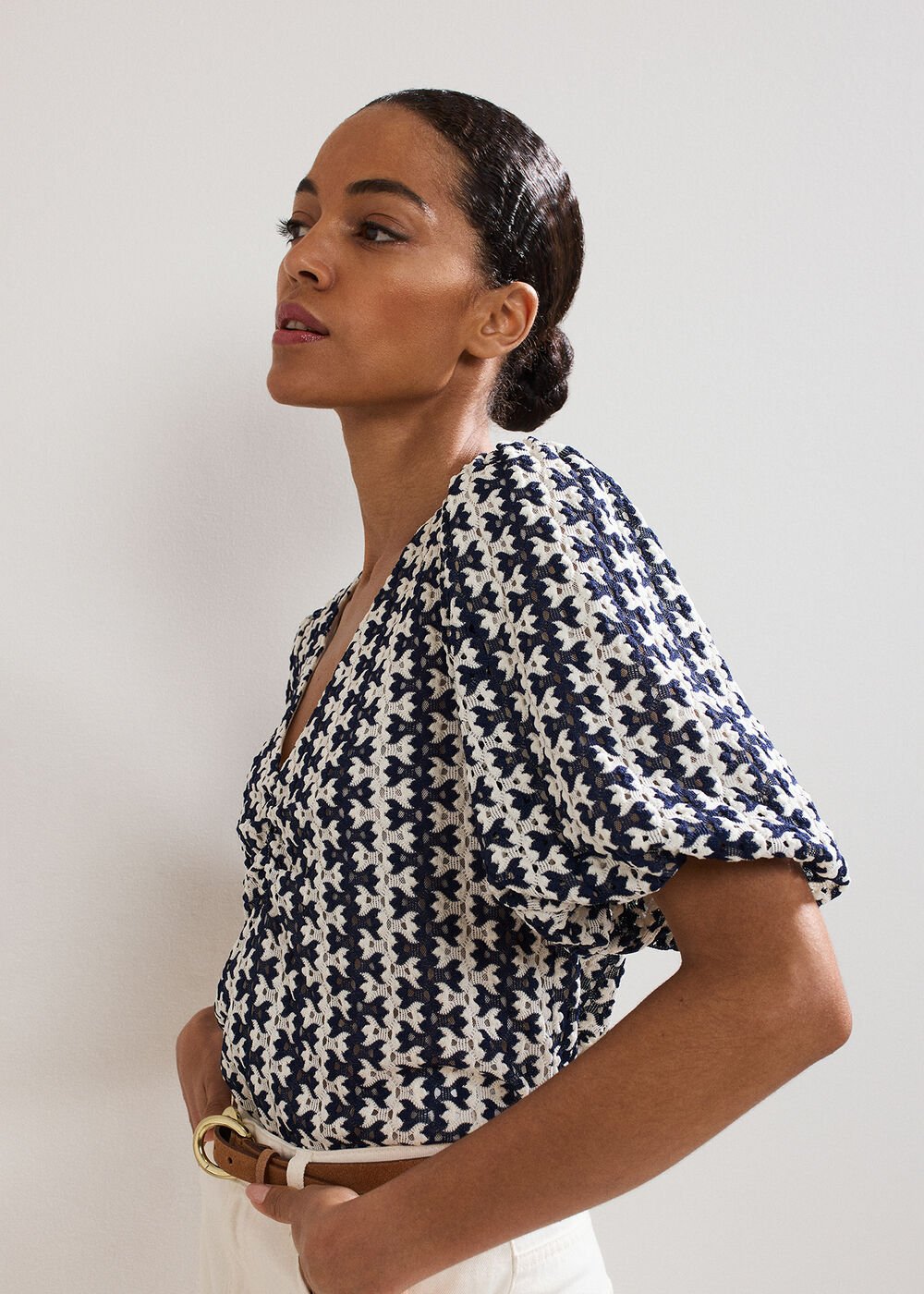 Alba Textured Top Navy/Ivory