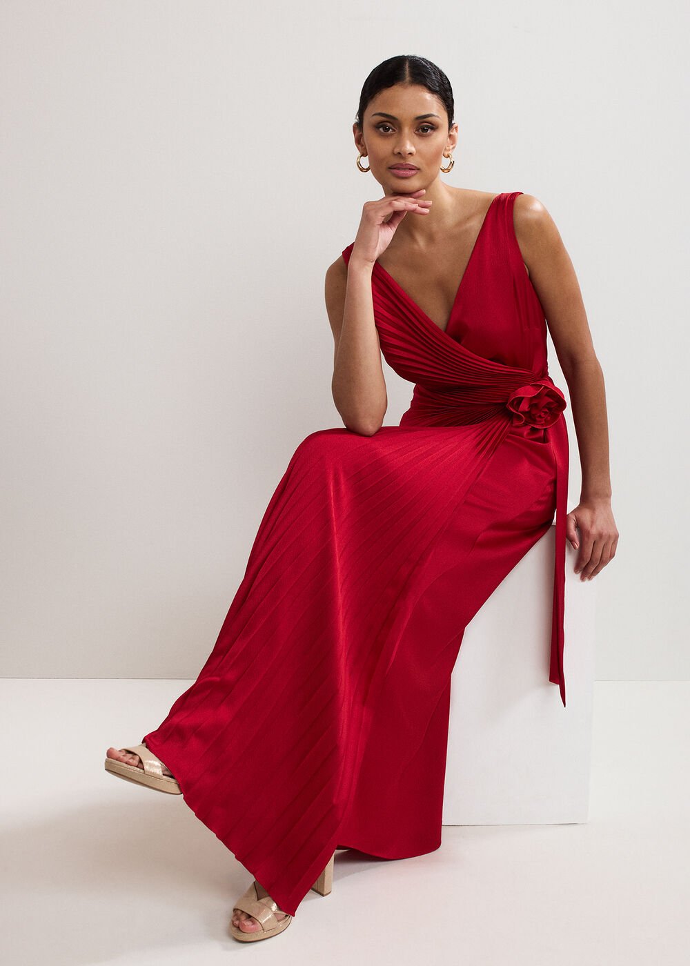 Emlyn Pleated Dress Red