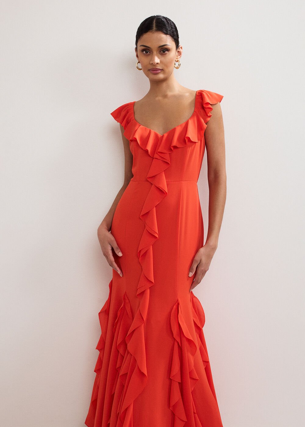 Lianah Ruffle Maxi Dress Orange