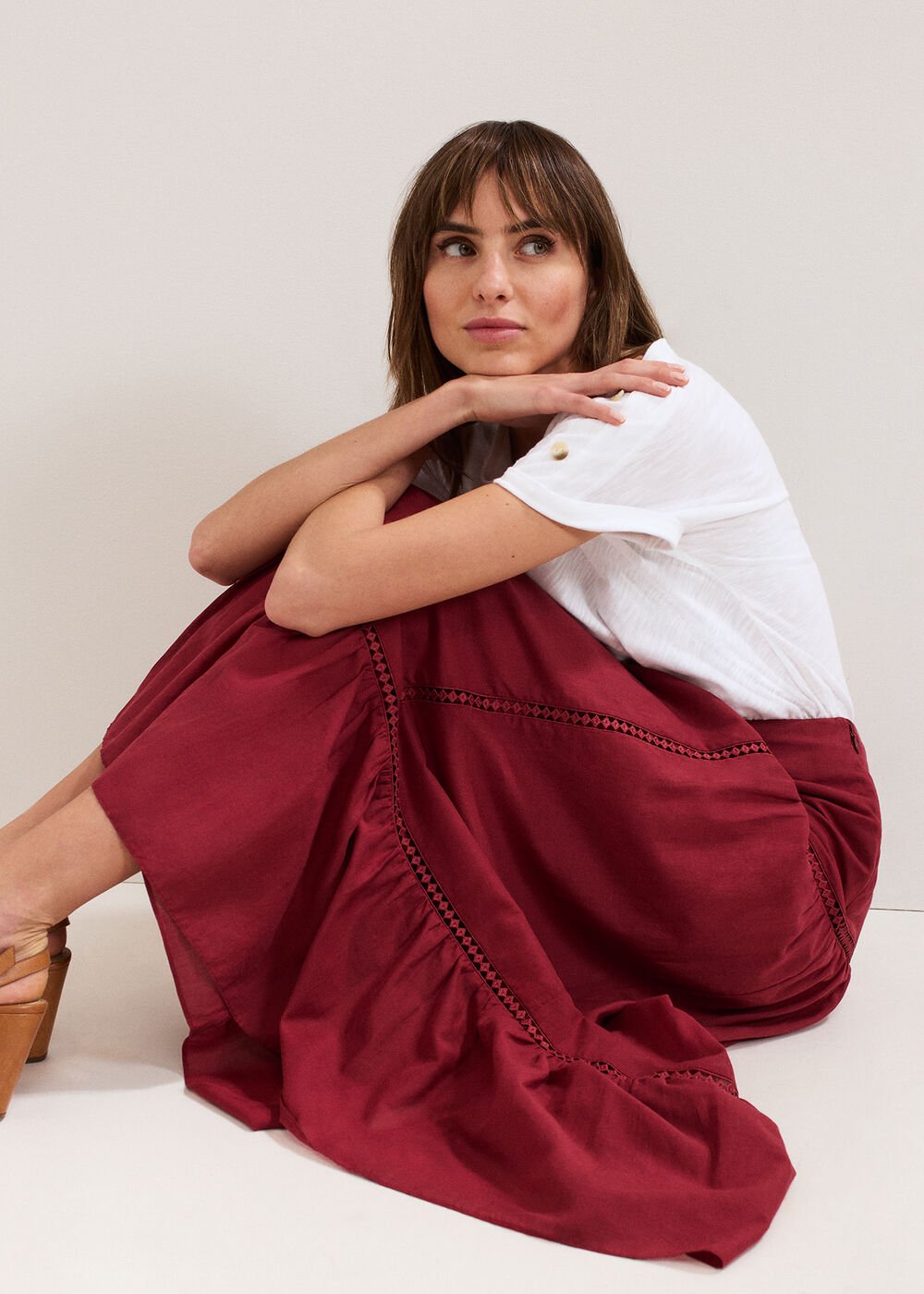 Kyla Trim Maxi Skirt Burgundy