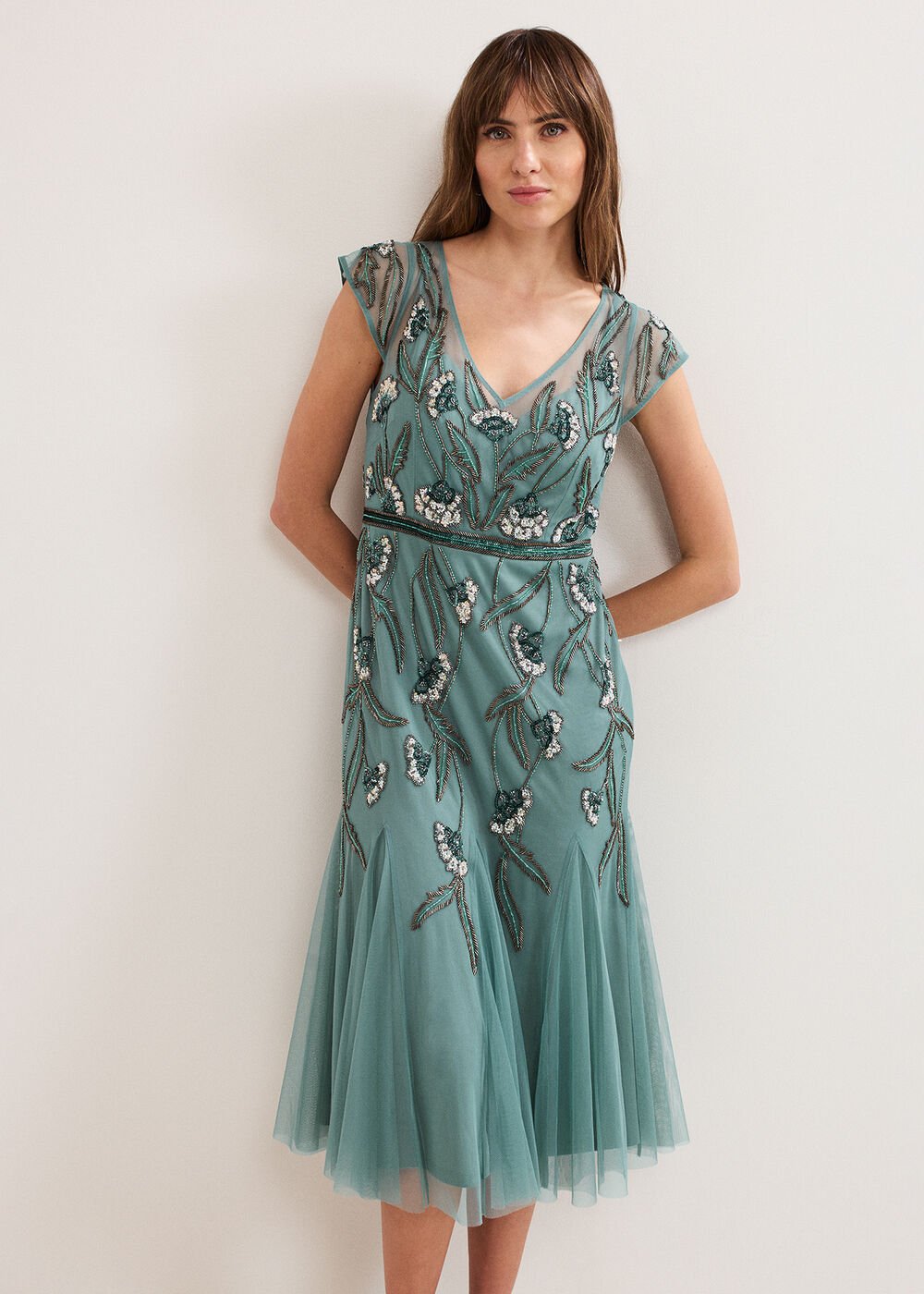 Evonne Beaded Dress Pale Green