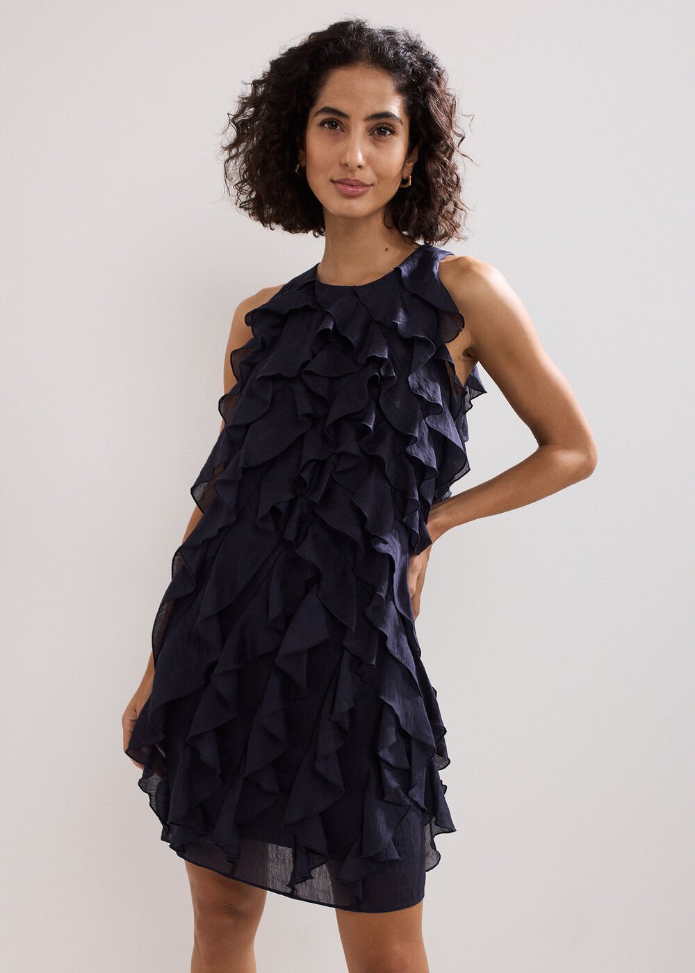 Latara Ruffle Dress Navy