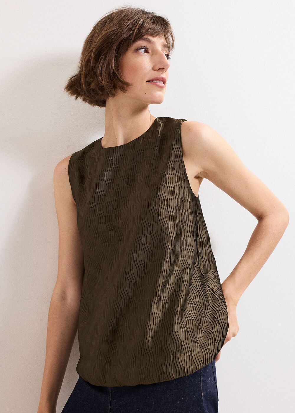 Zula Bubble Hem Top Khaki