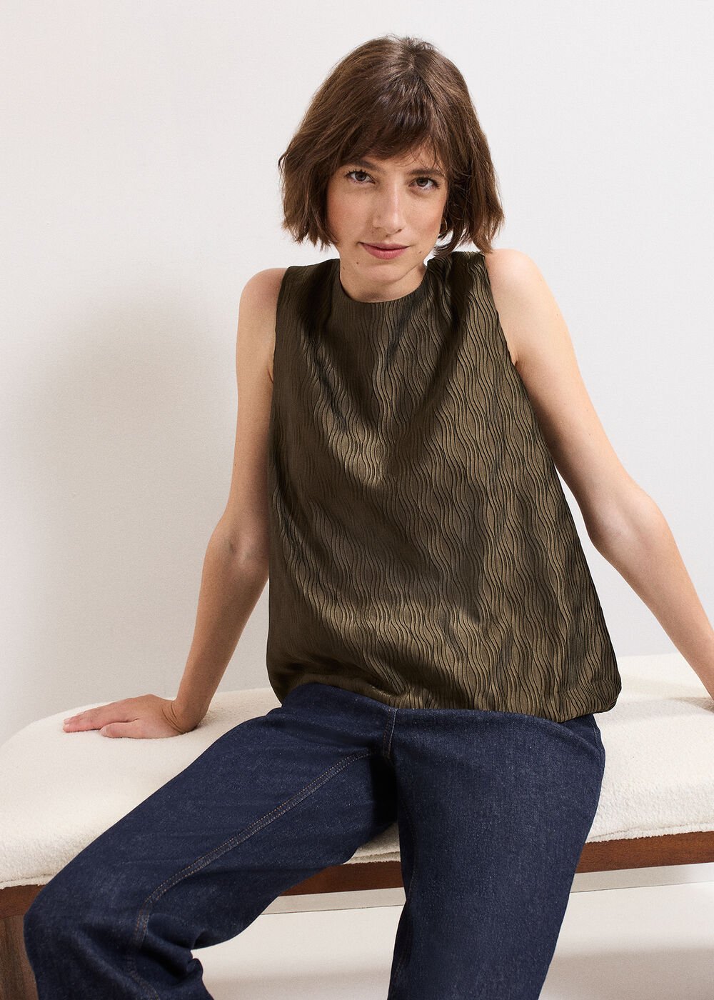 Zula Bubble Hem Top Khaki