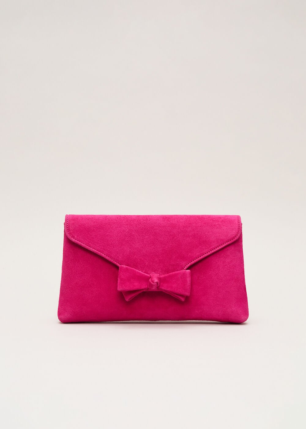 Suede Bow Front Clutch Pink