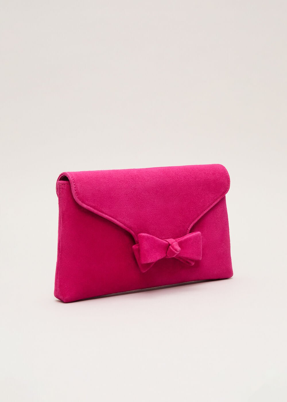 Suede Bow Front Clutch Pink