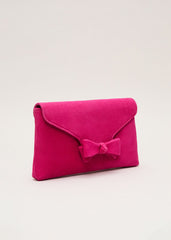 Suede Bow Front Clutch Pink