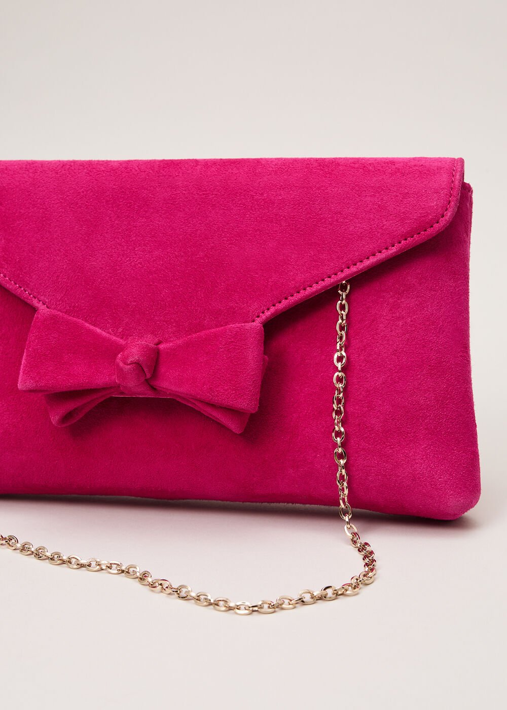 Suede Bow Front Clutch Pink