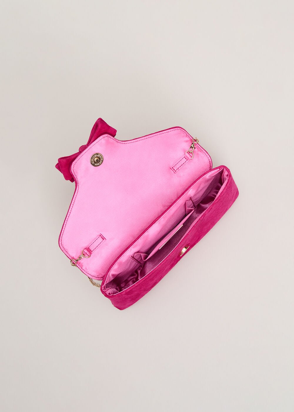 Suede Bow Front Clutch Pink
