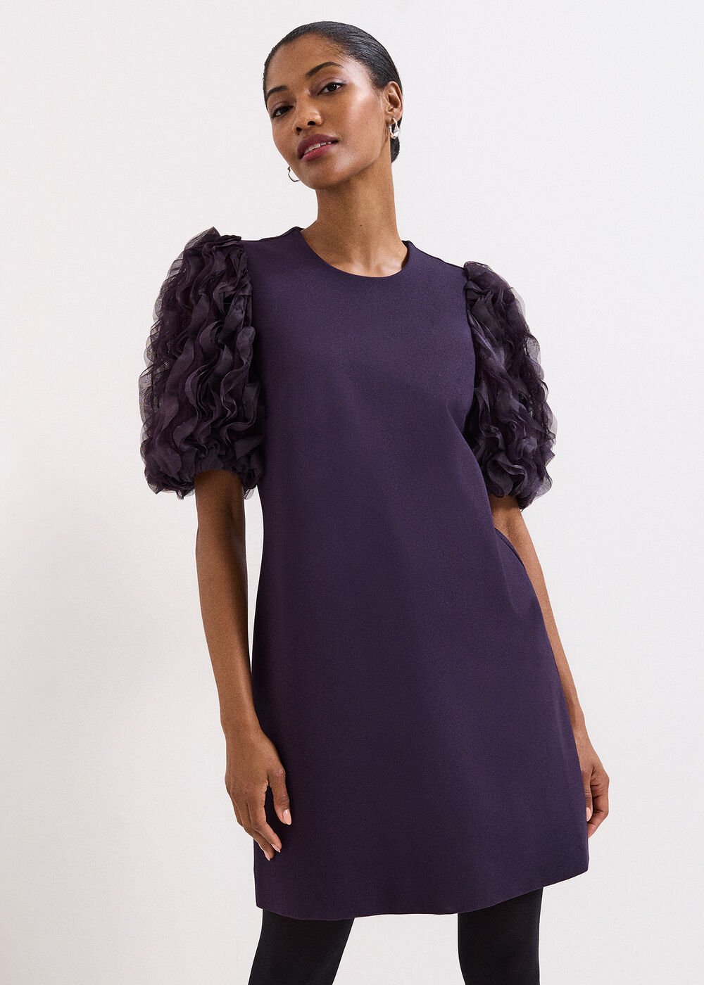 Aida Puff Sleeve Dress Purple