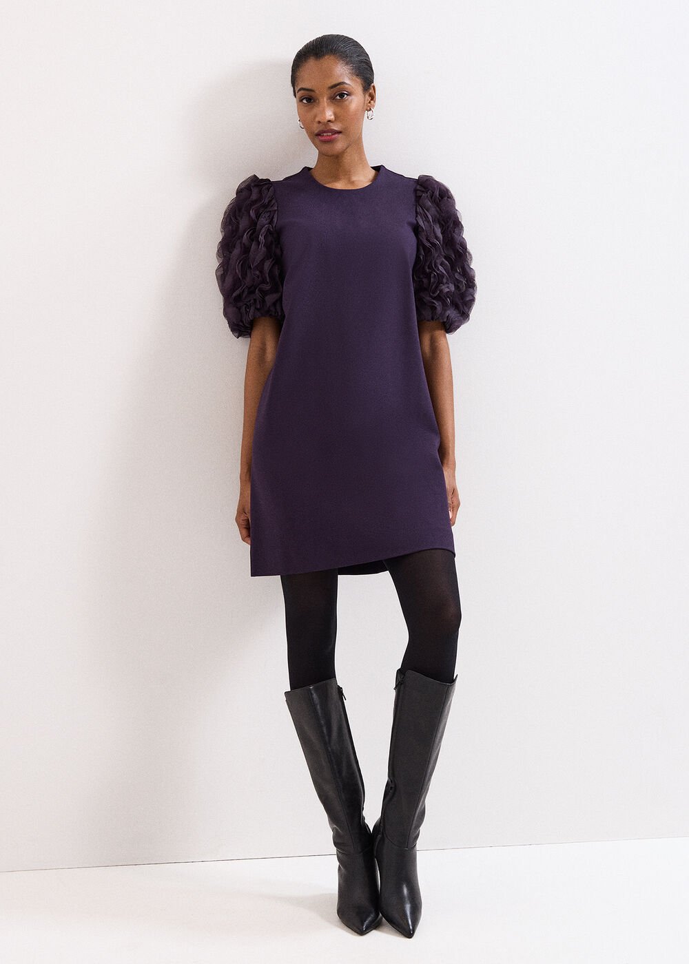 Aida Puff Sleeve Dress Purple