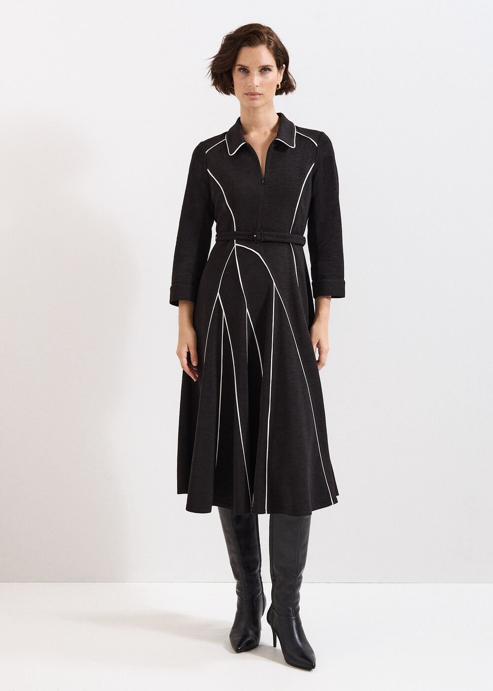 Tilly Piped Dress Black/Ivory