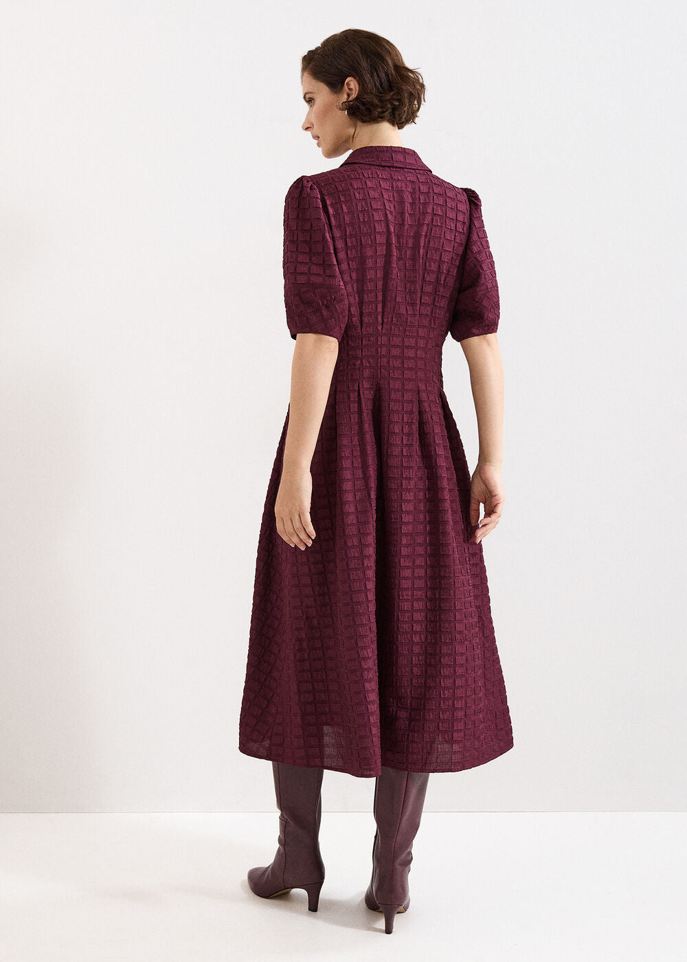 Yasmine Textured Midi Dress Burgundy
