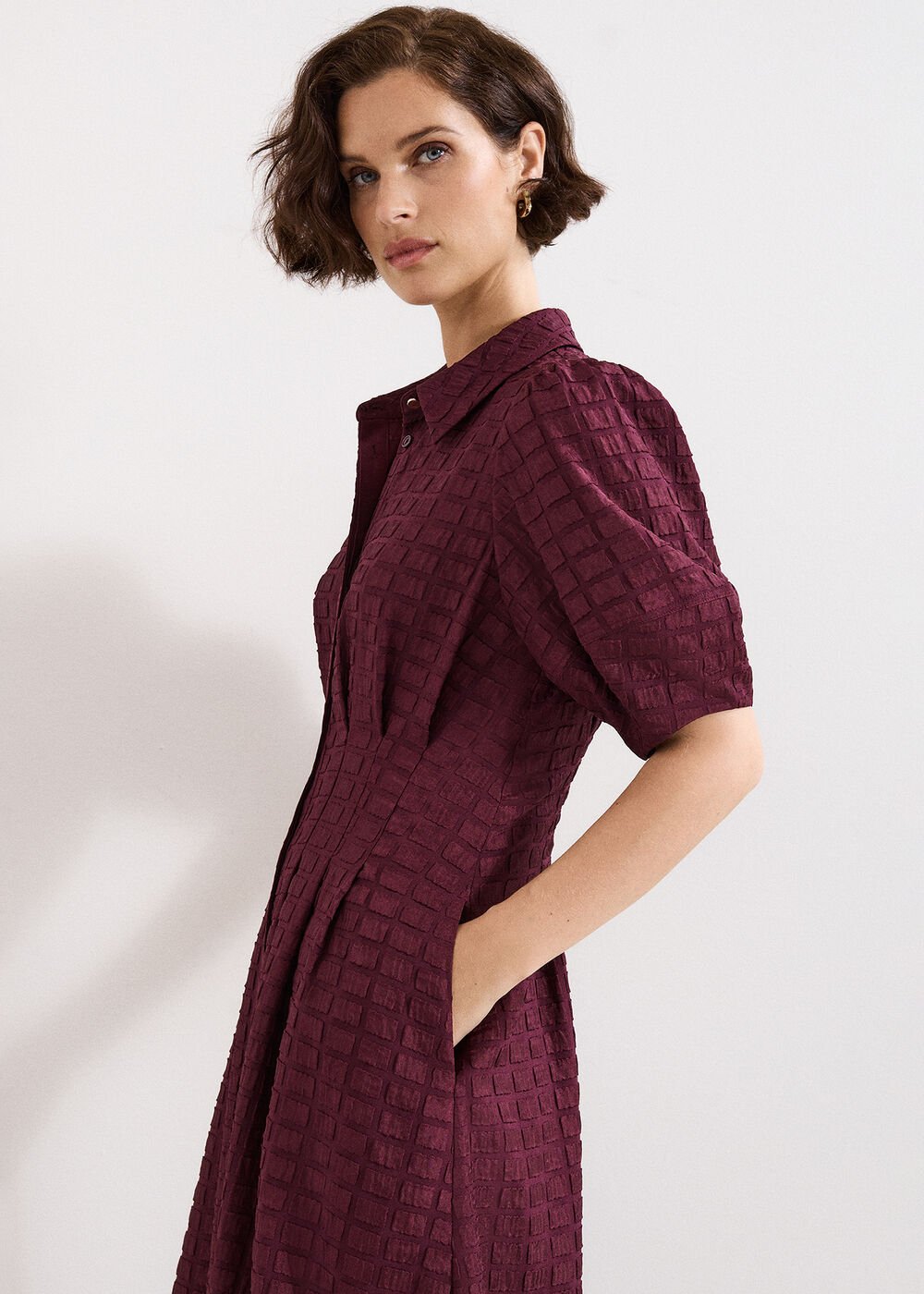 Yasmine Textured Midi Dress Burgundy