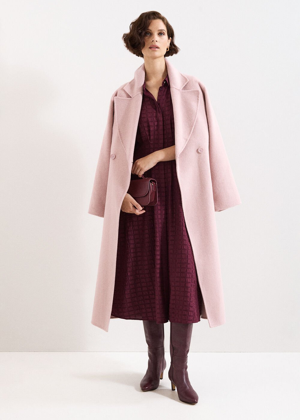 Yasmine Textured Midi Dress Burgundy