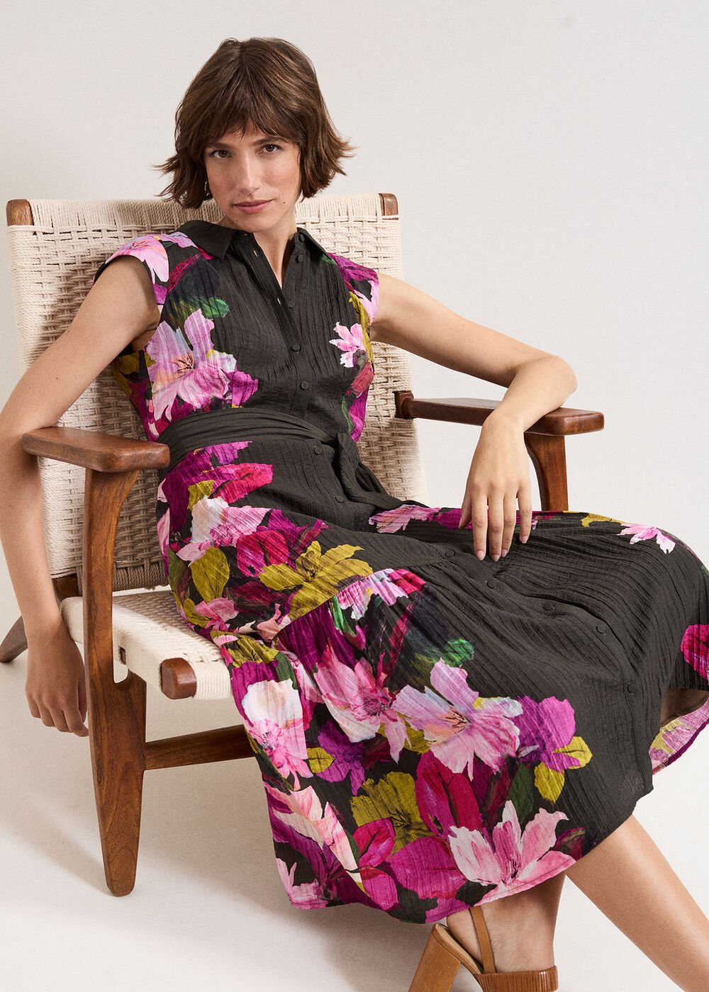 Robyn Floral Midi Dress Khaki