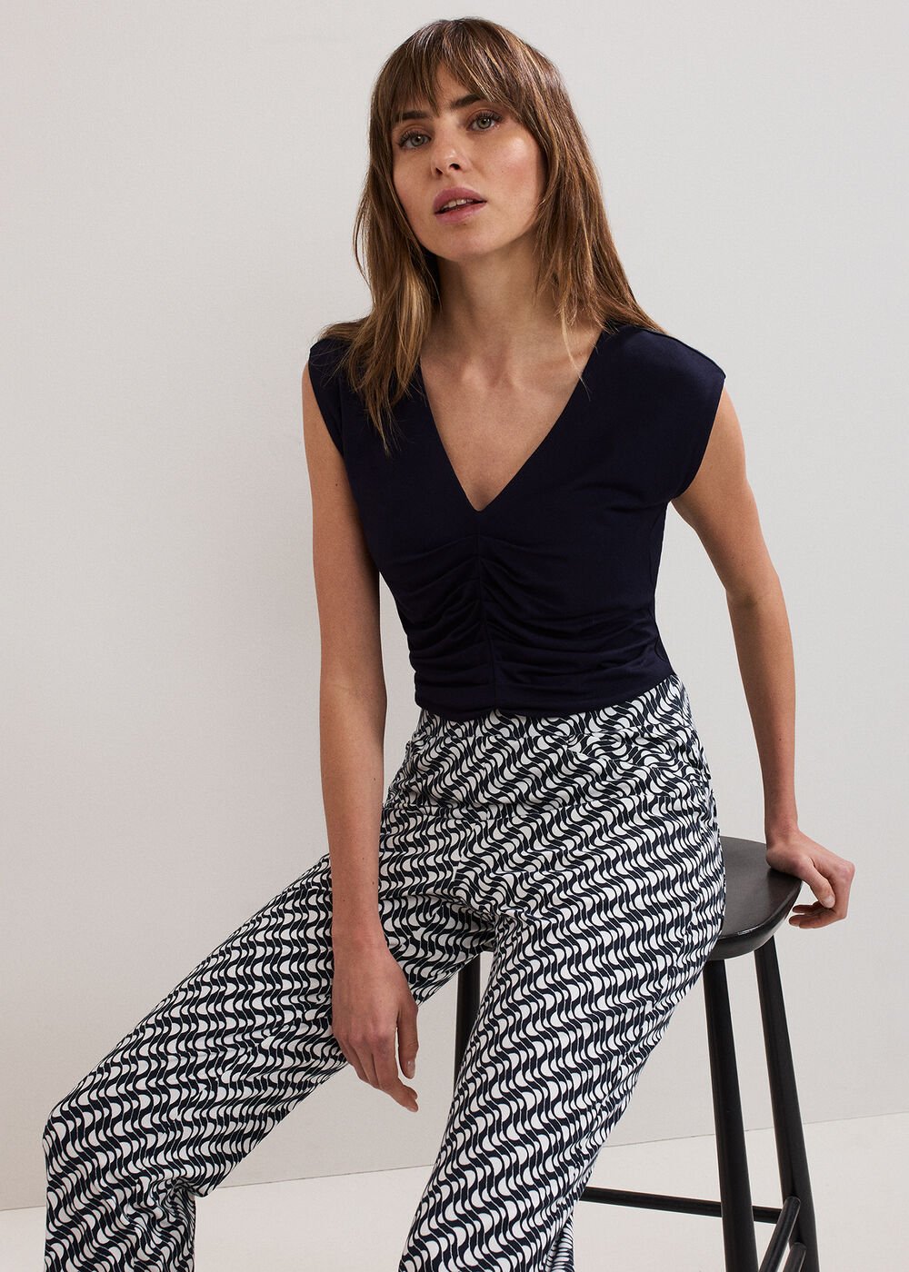 Taia V Neck Top Navy