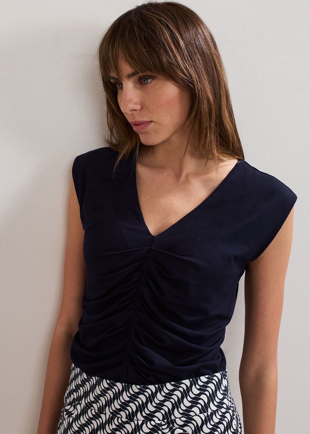 Taia V Neck Top Navy