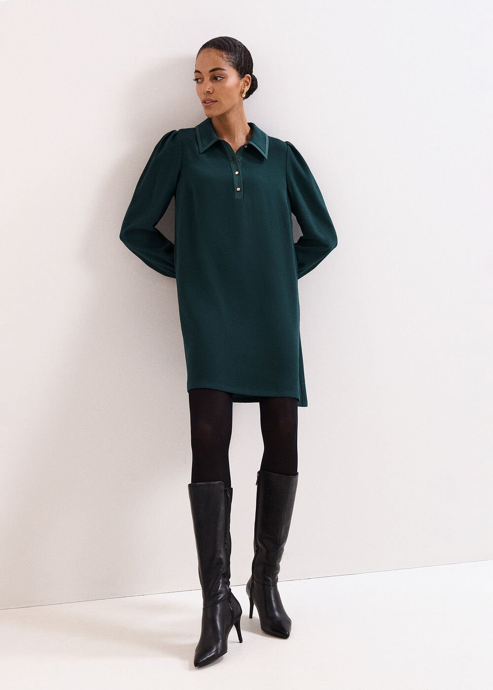 Gina Collar Swing Dress Green