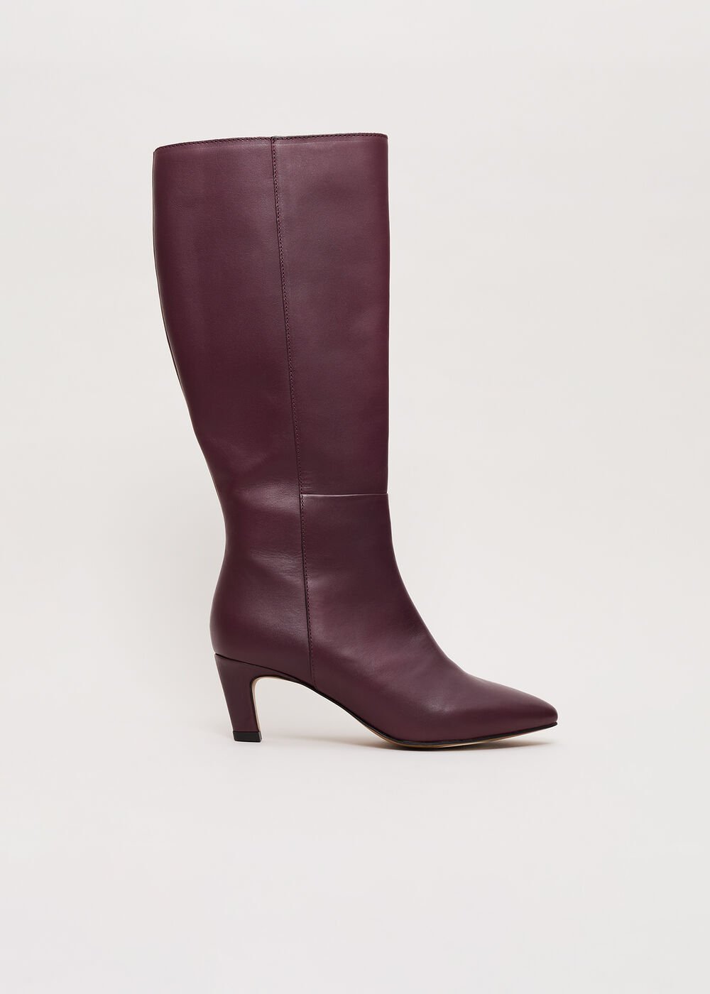 Leather Knee Boots Burgundy
