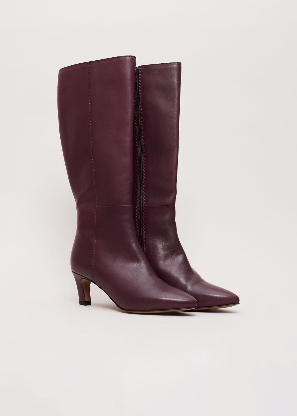 Leather Knee Boots Burgundy