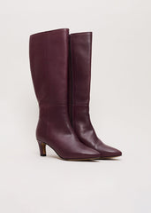 Leather Knee Boots Burgundy