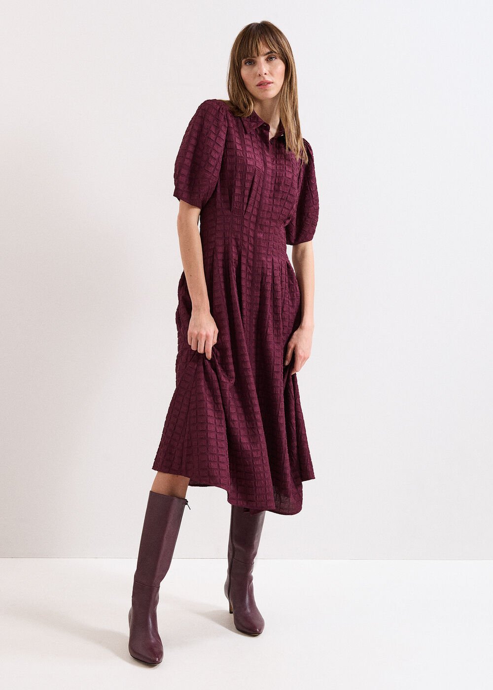 Leather Knee Boots Burgundy