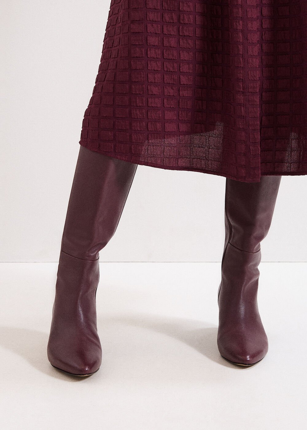 Leather Knee Boots Burgundy