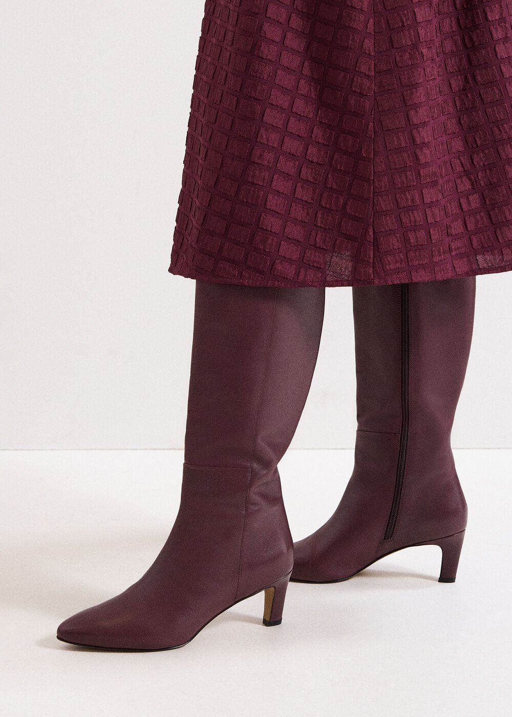 Leather Knee Boots Burgundy