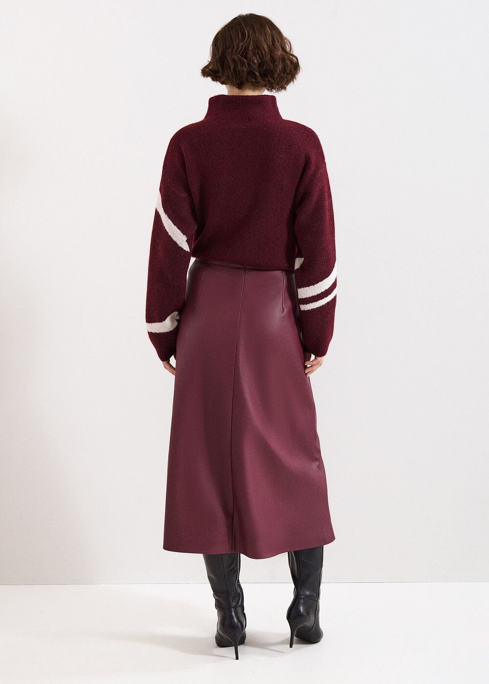 Antoinette PU Midi Skirt Dark Red