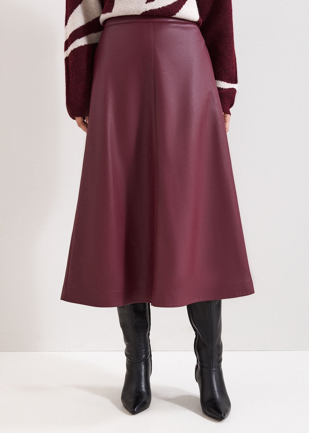 Antoinette PU Midi Skirt Dark Red