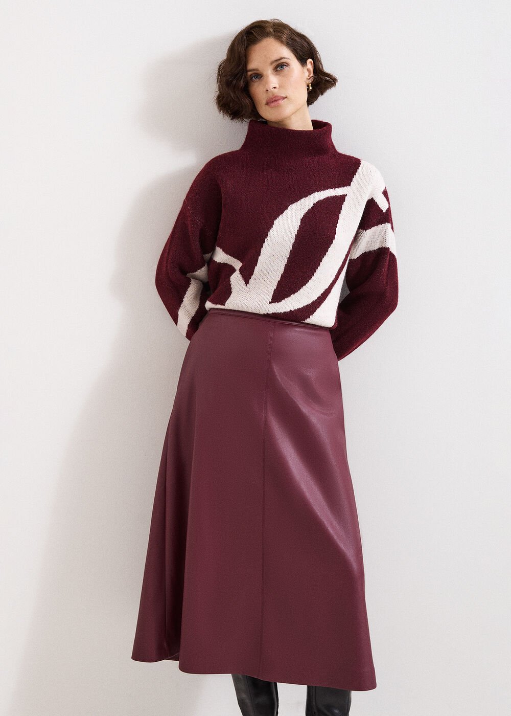 Antoinette PU Midi Skirt Dark Red