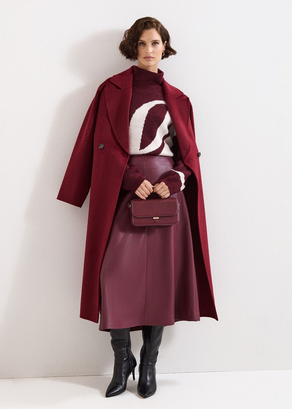 Antoinette PU Midi Skirt Dark Red