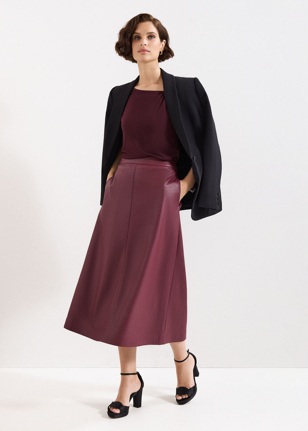 Antoinette PU Midi Skirt Dark Red