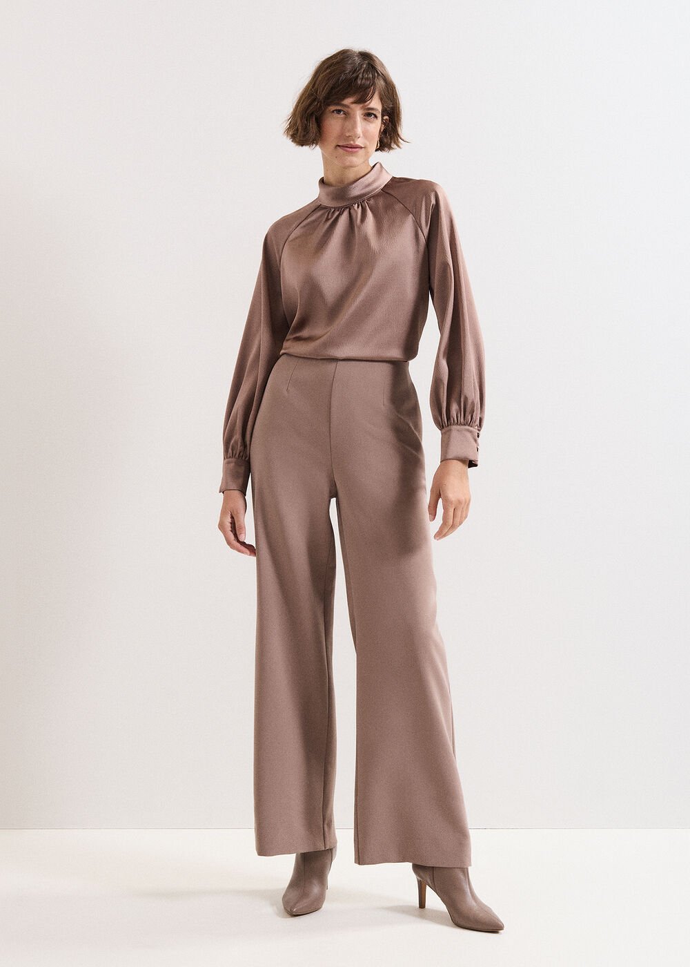 Aubrie Brown Straight Leg Trousers Neutral