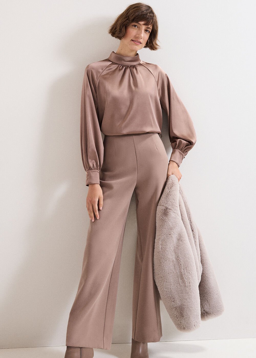 Aubrie Brown Straight Leg Trousers Neutral