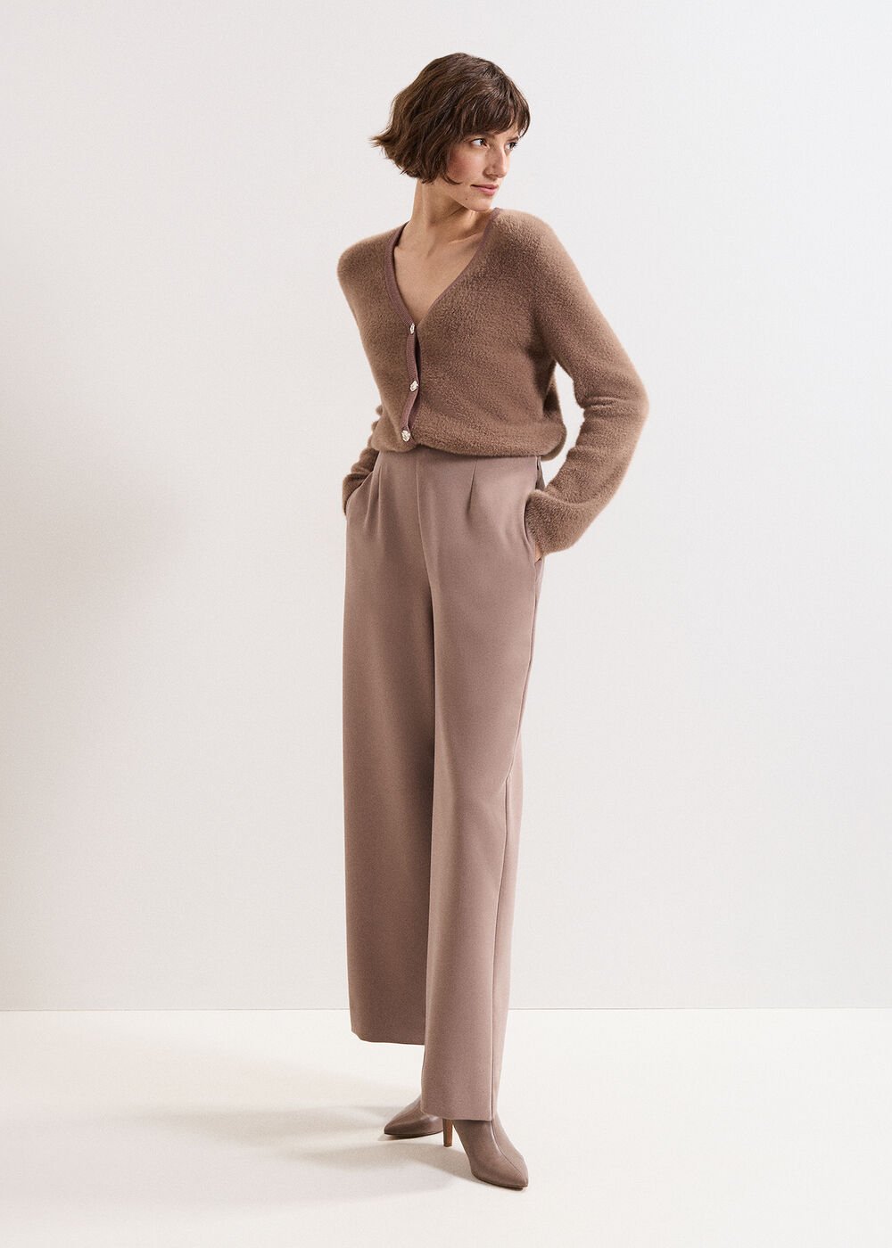 Aubrie Brown Straight Leg Trousers Neutral