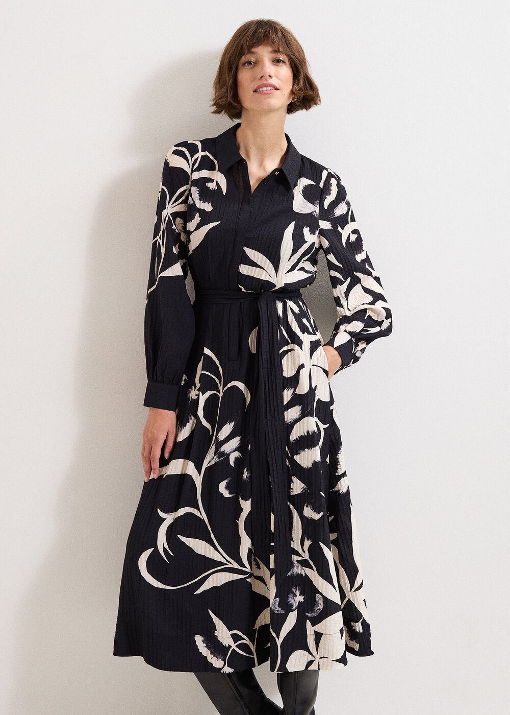 Natalie Floral Midi Dress Black/Ivory