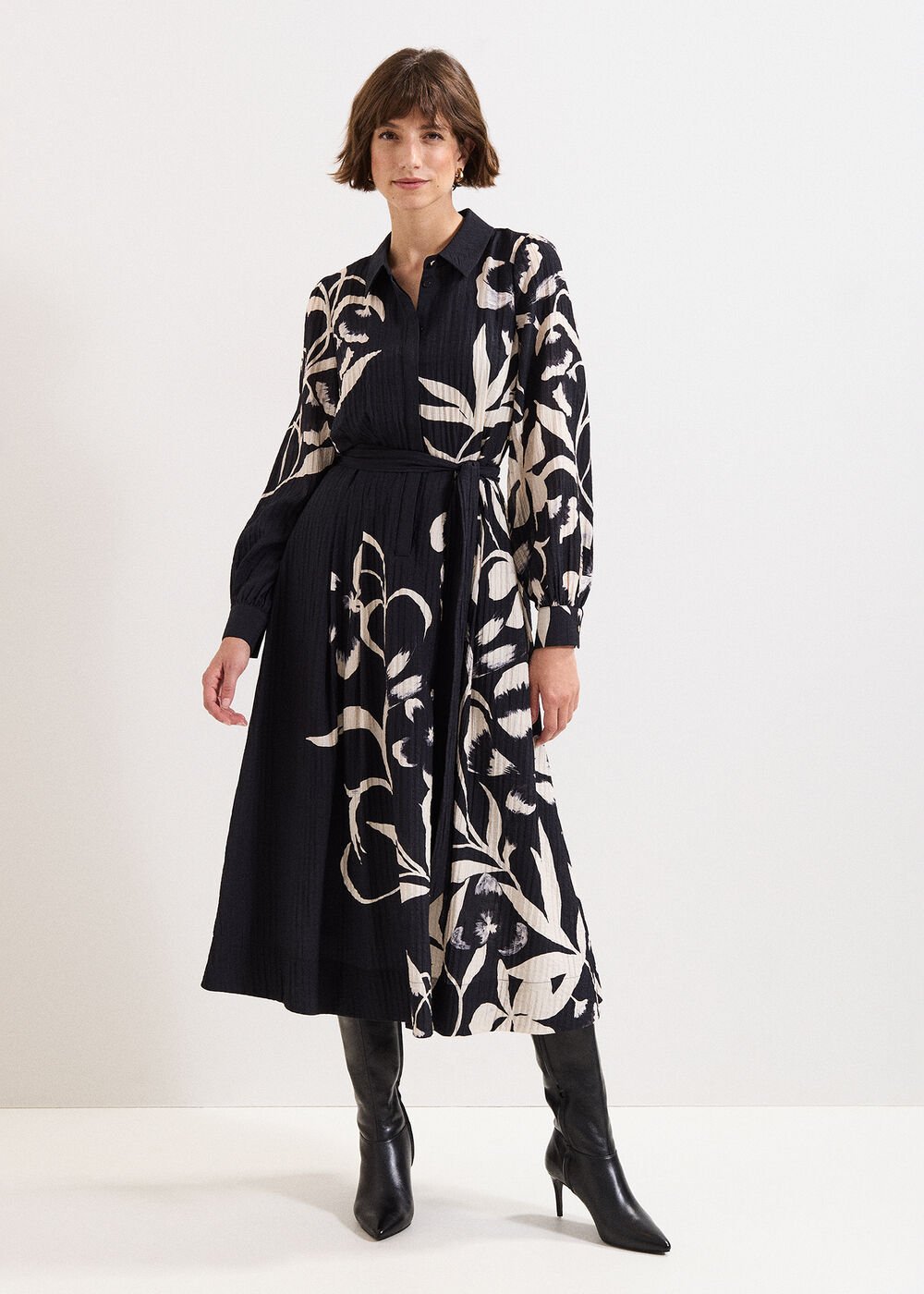 Natalie Floral Midi Dress Black/Ivory
