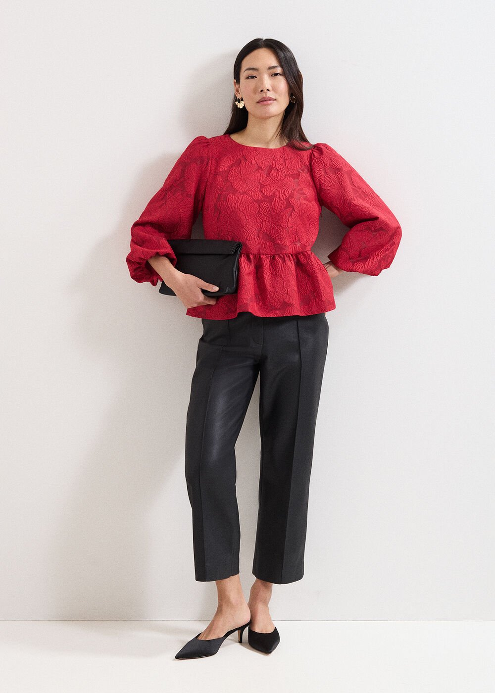 Ellis Peplum Hem Top Dark Red