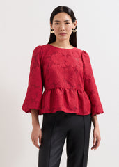 Ellis Peplum Hem Top Dark Red