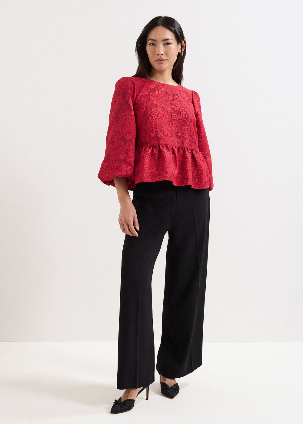 Ellis Peplum Hem Top Dark Red