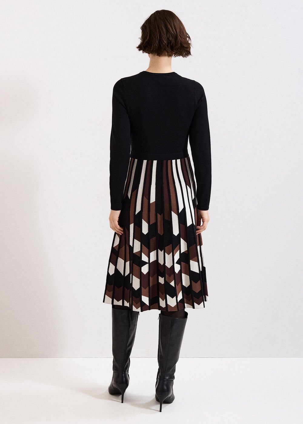 Maci Pleated Knit Dress Brown