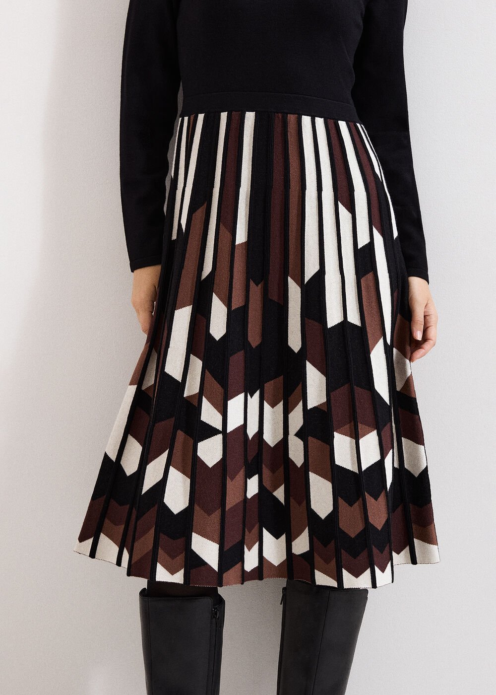 Maci Pleated Knit Dress Brown