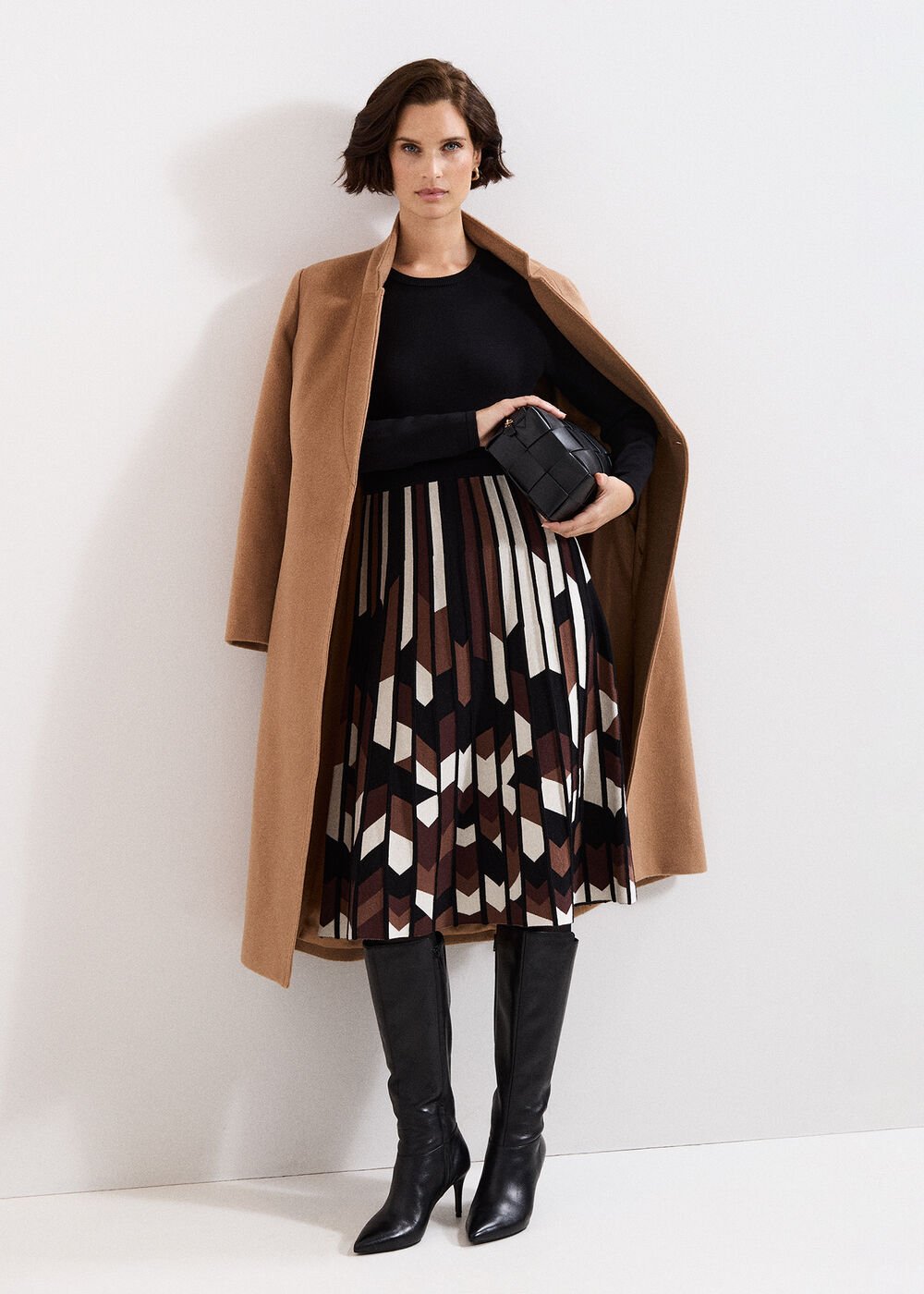 Maci Pleated Knit Dress Brown
