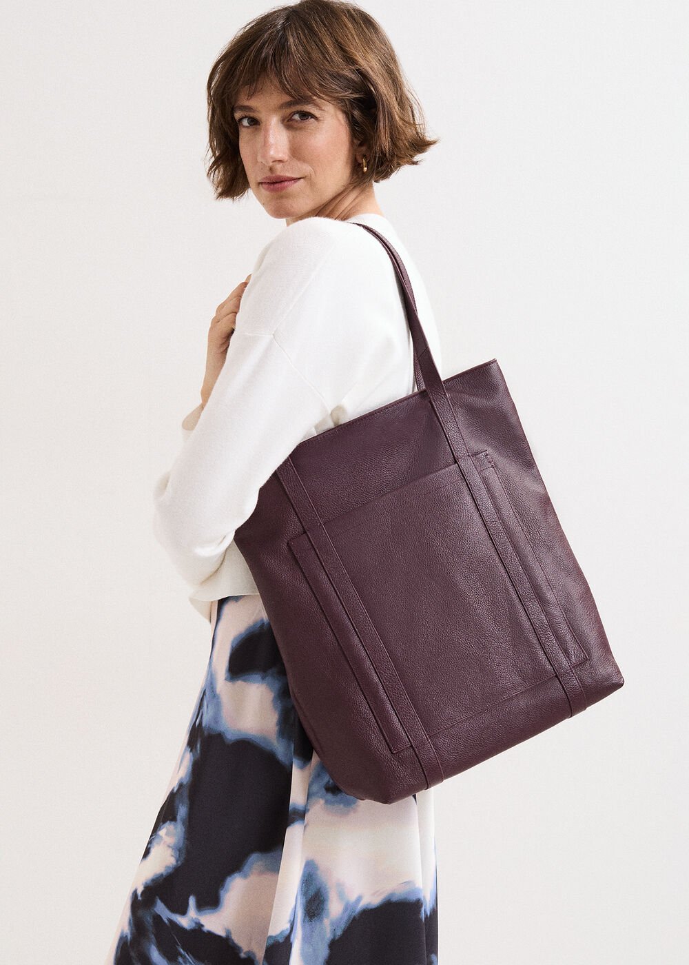 Leather Shopper Tote Dark Red
