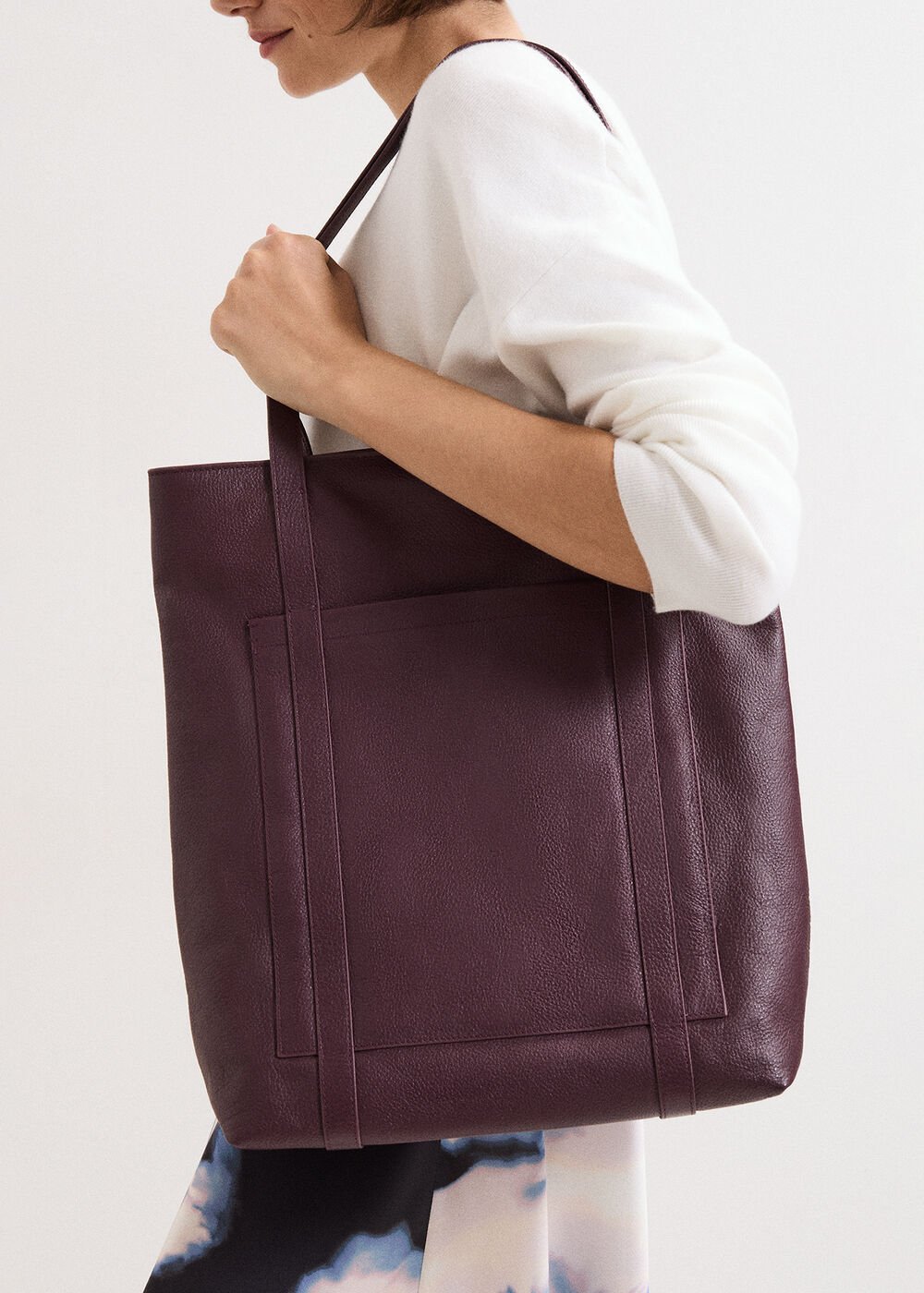 Leather Shopper Tote Dark Red