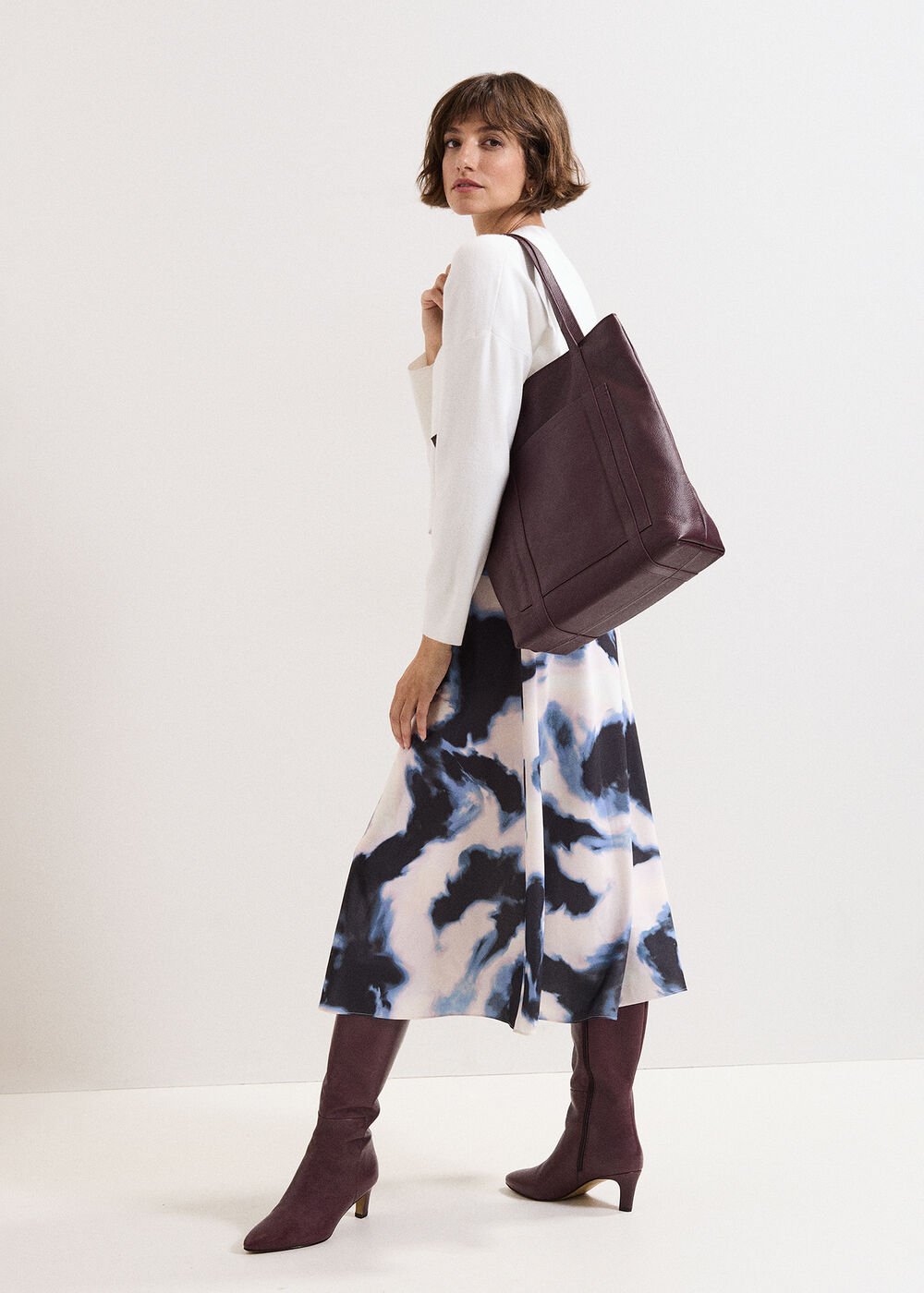Leather Shopper Tote Dark Red